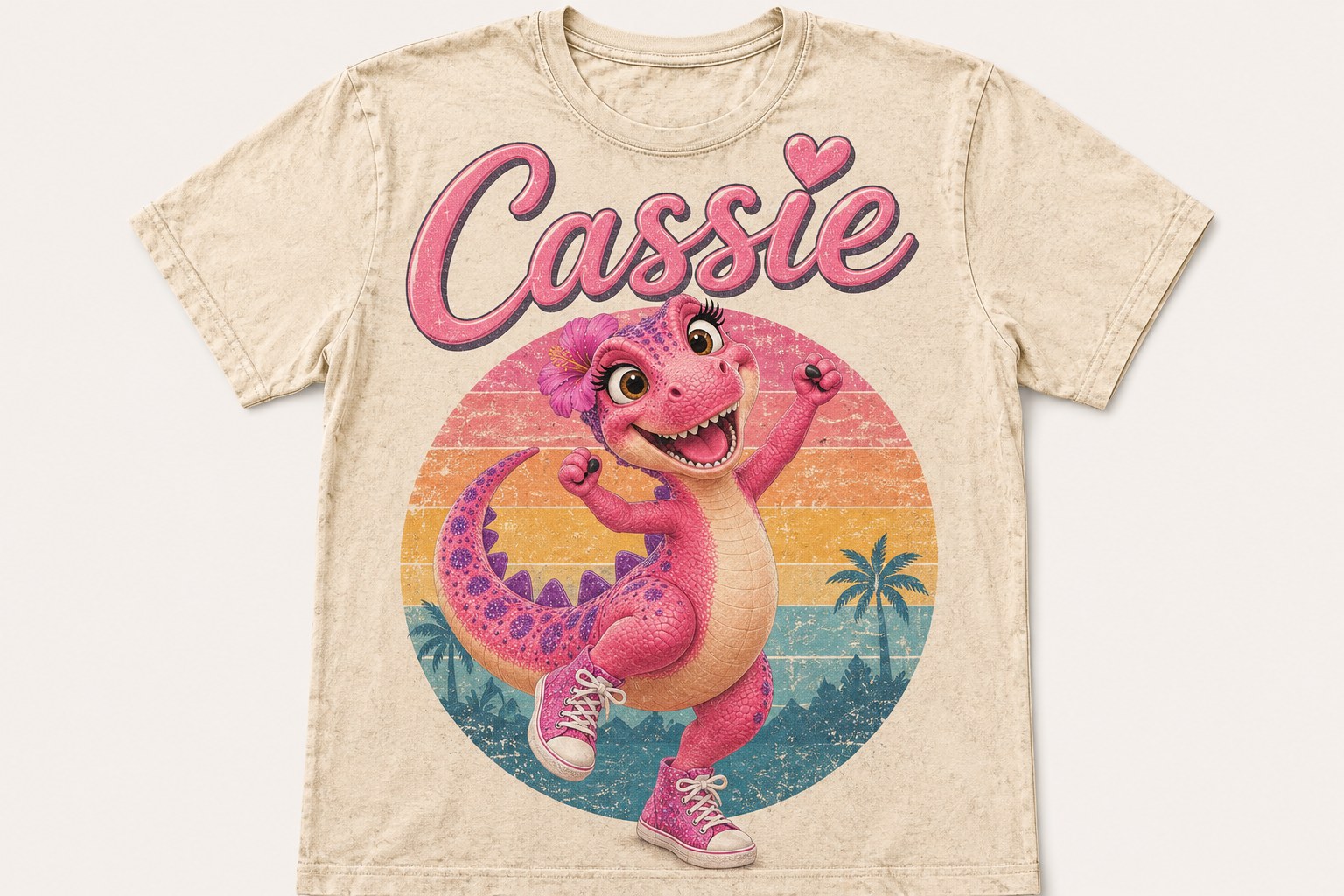 "Cassie" vintage retro-style kids t-shirt in cream