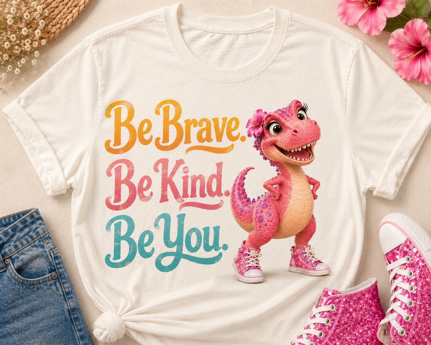 Be Brave. Be Kind. Be You. kids t-shirt in white/cream